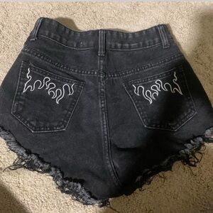 SHEIN Black Jean Shorts with Flame Design